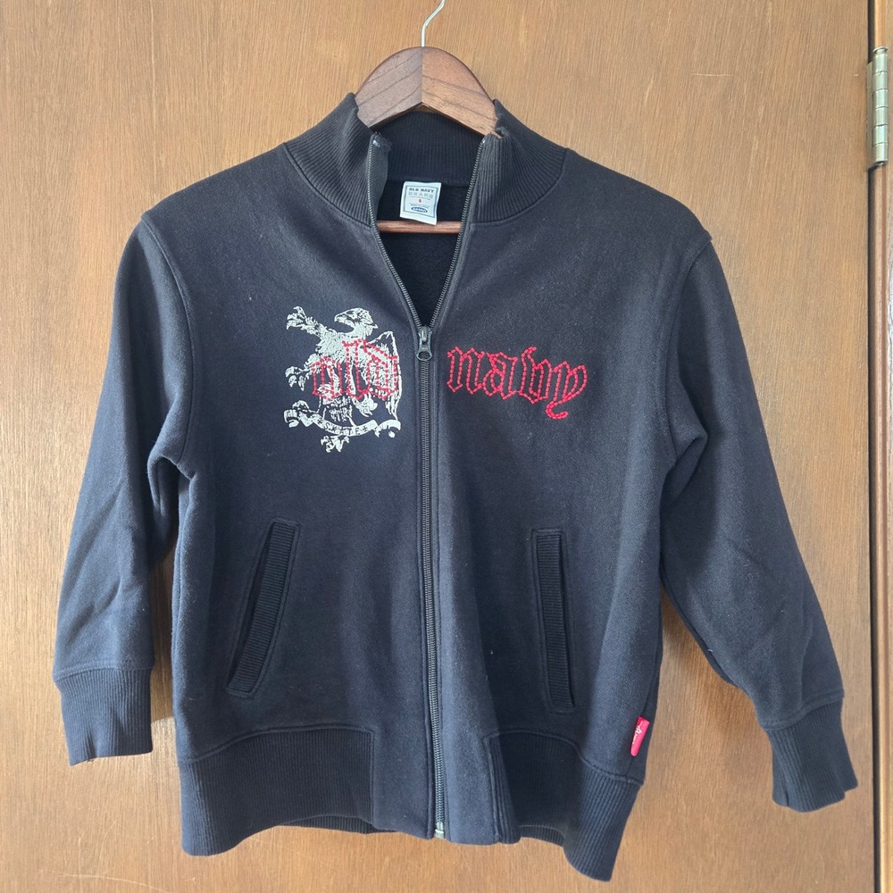 Old Navy Vintage Y2K Gothic Logo Zip Up Sweatshirt Black Eagle Graphic S 2005‎